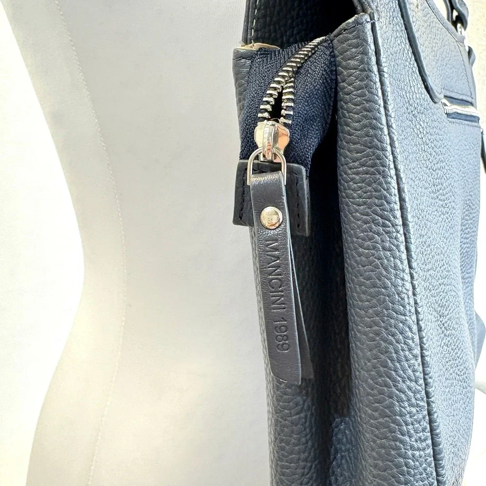 Mancini Pebble Kelsea Leather Shoulder Bag 1989 Blue Navy Leather Purse Oversize